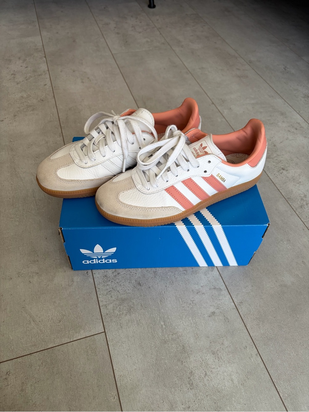 adidas Samba Leather Sneaker in White and Orange - Picture 11 of 11